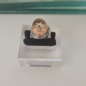 Sterling Silver Oval Peach Sapphire Ring